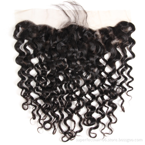 Factory Raw Virgin Indian Human Hair Bundles Water wave Hair waving with13*4 Lace Frontal